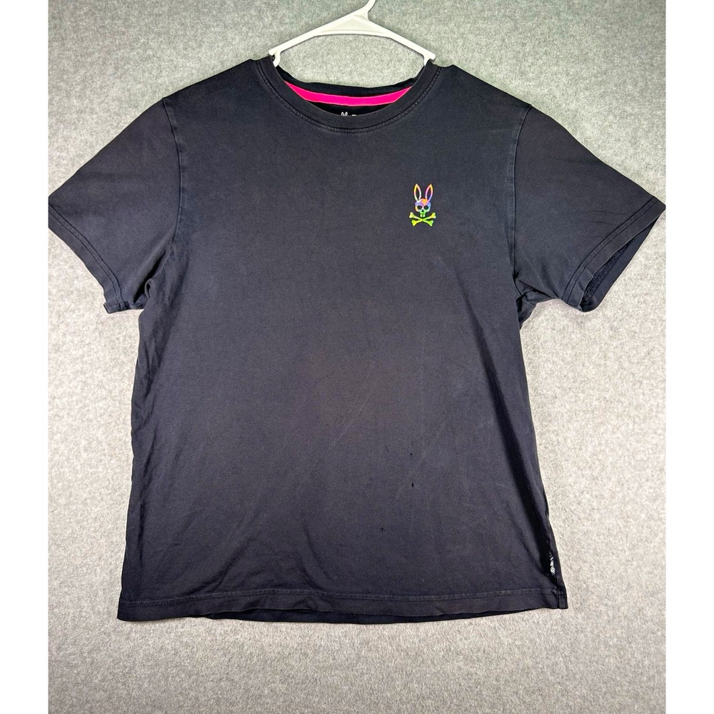 Psycho Bunny Mens Size 5 small Black Cotton Graphic Logo Crew Neck Short Sleeve